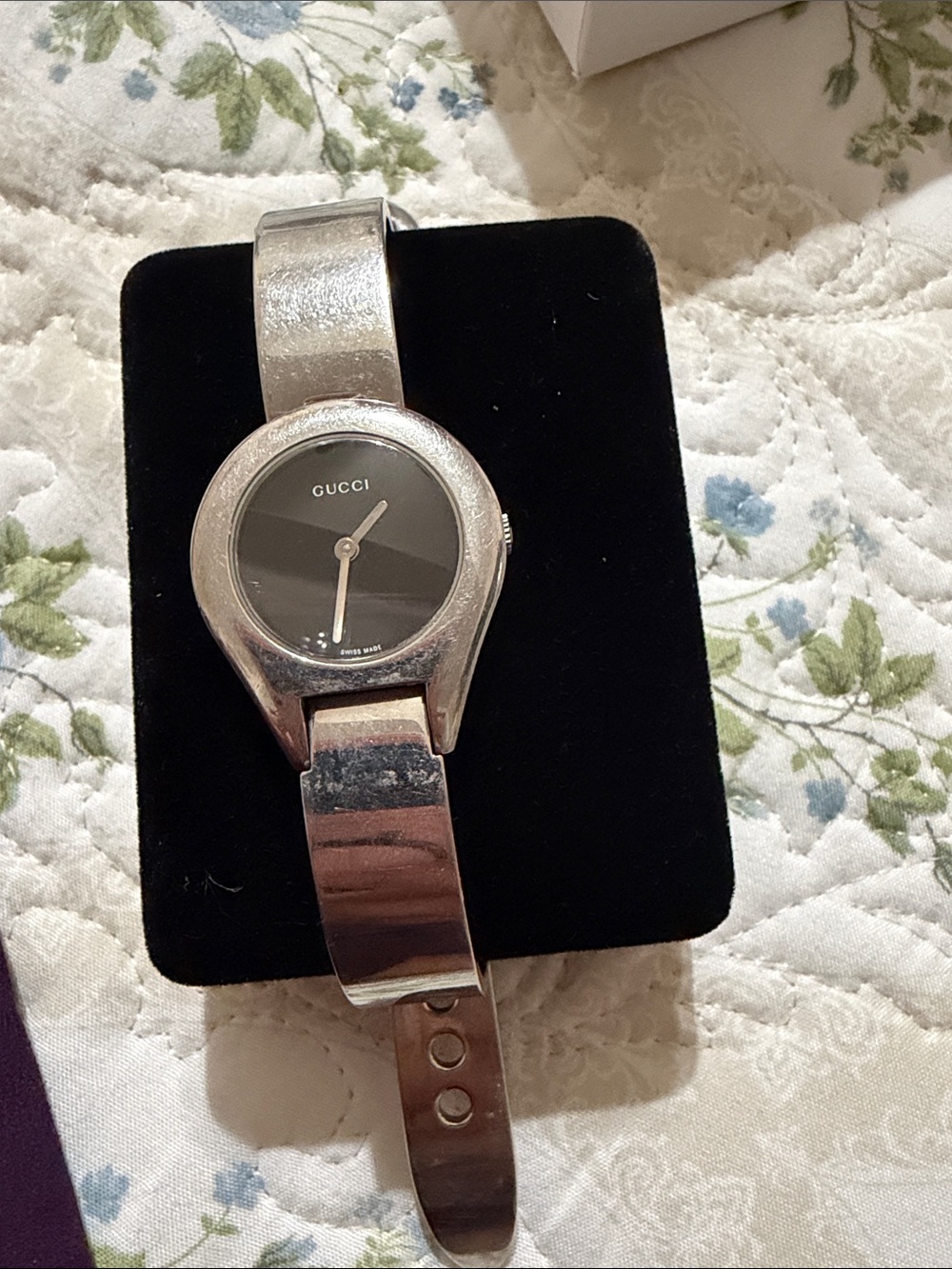 Gucci Silver Bracelet Watch with Black Dial